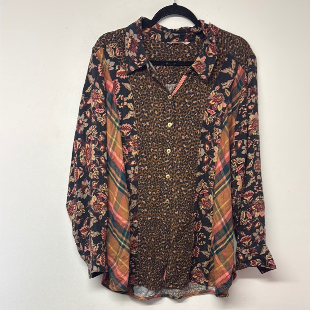 Soft Surroundings Orange Notched Collar Button Down Blouse